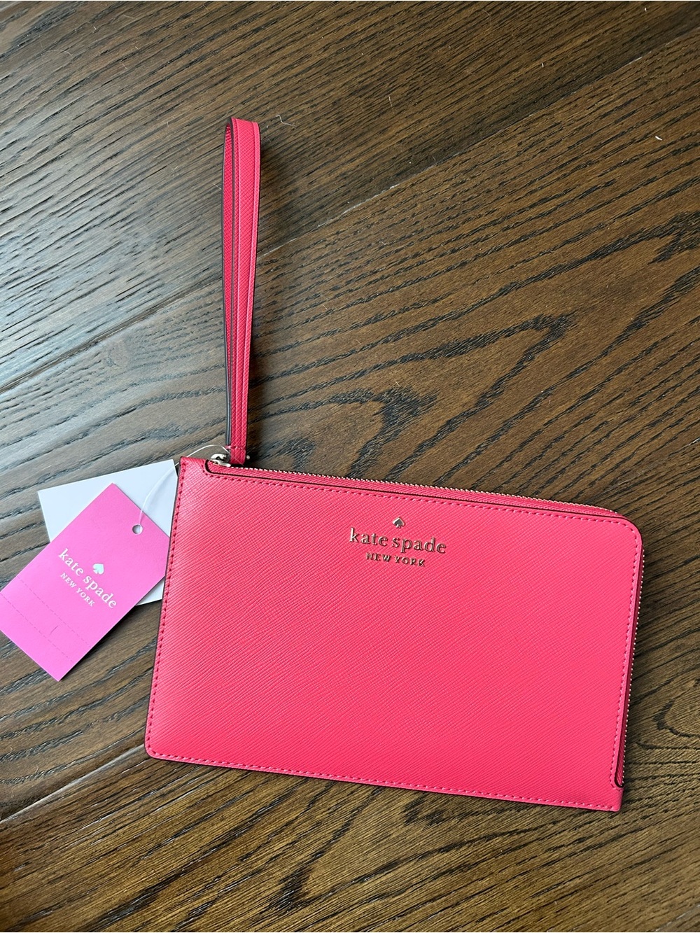 kate spade Bright Pink Saffiano Zip Wristlet with Gold Hardware BNWT